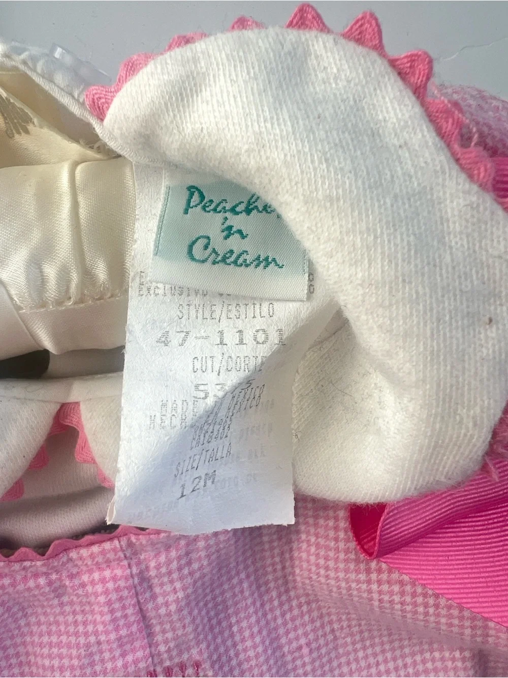 Peaches ’n Cream Girls 12M Birthday Outfit Pink Gingham Cake Romper Vintage